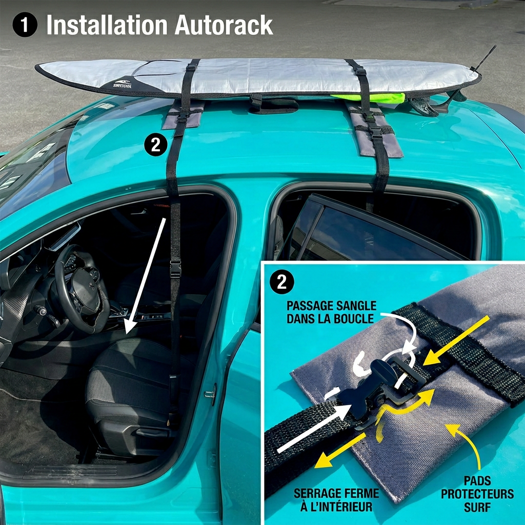 SURF SYSTEM Auto Racks Larges - Galleries de toit mousse (Surf, SUP, Longboard, Kayak)