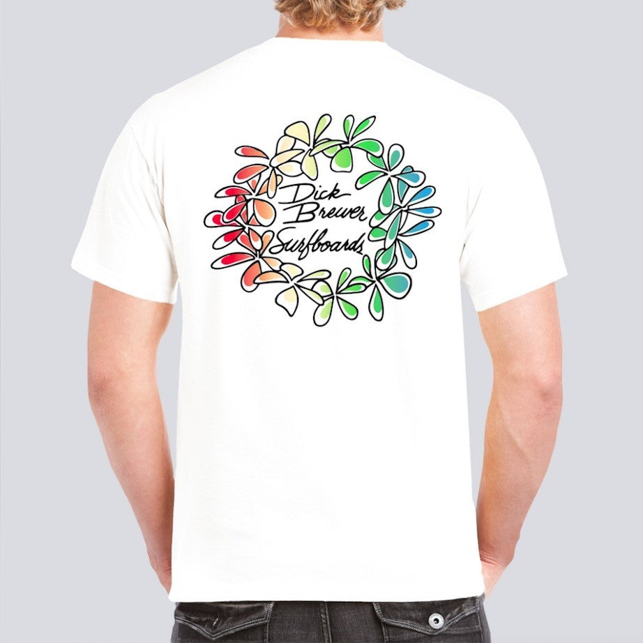 DICK BREWER - Multi Color Lei On White T-shirt