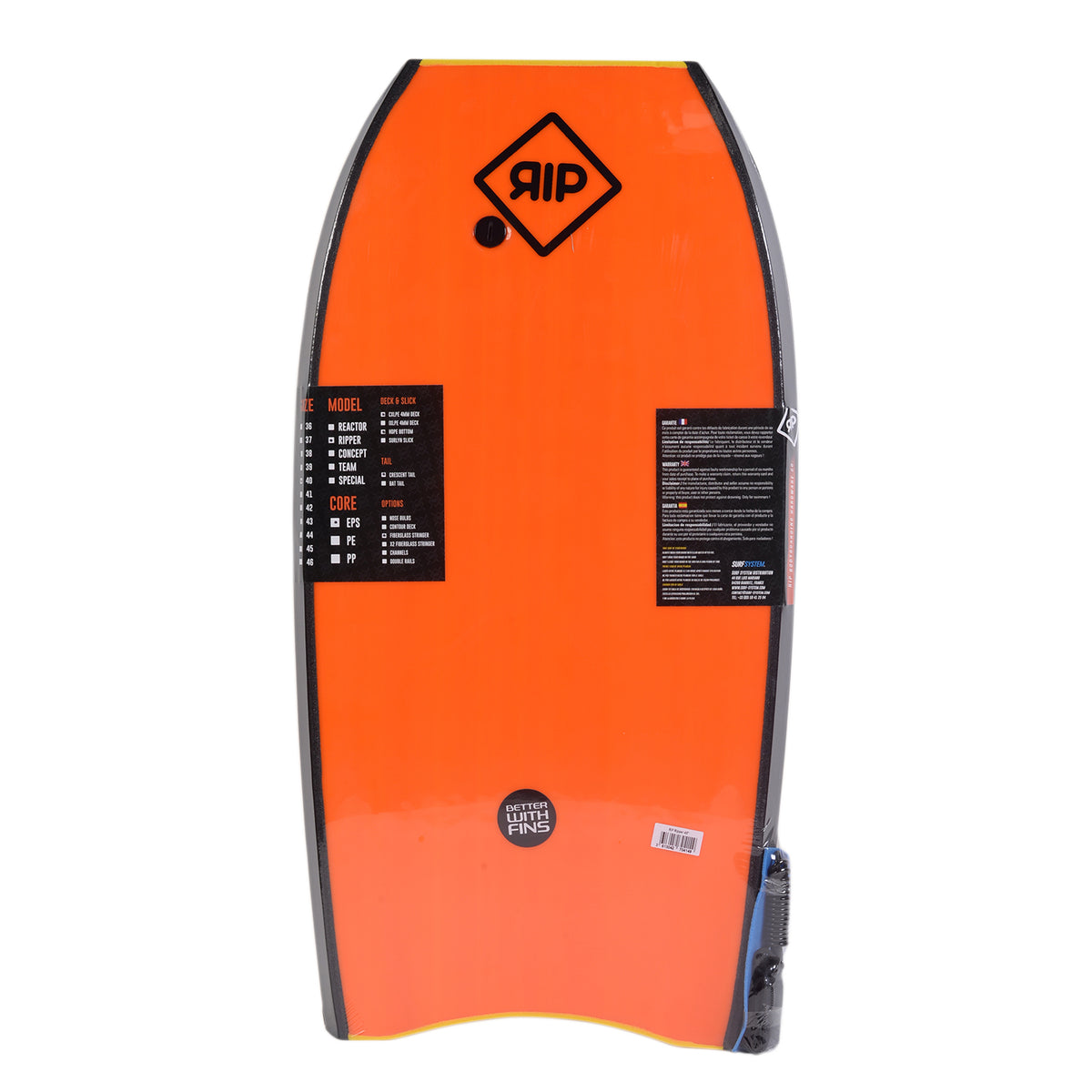 RIP Bodyboard - Ripper Stringer avec leash (EPS) - Yellow / Orange
