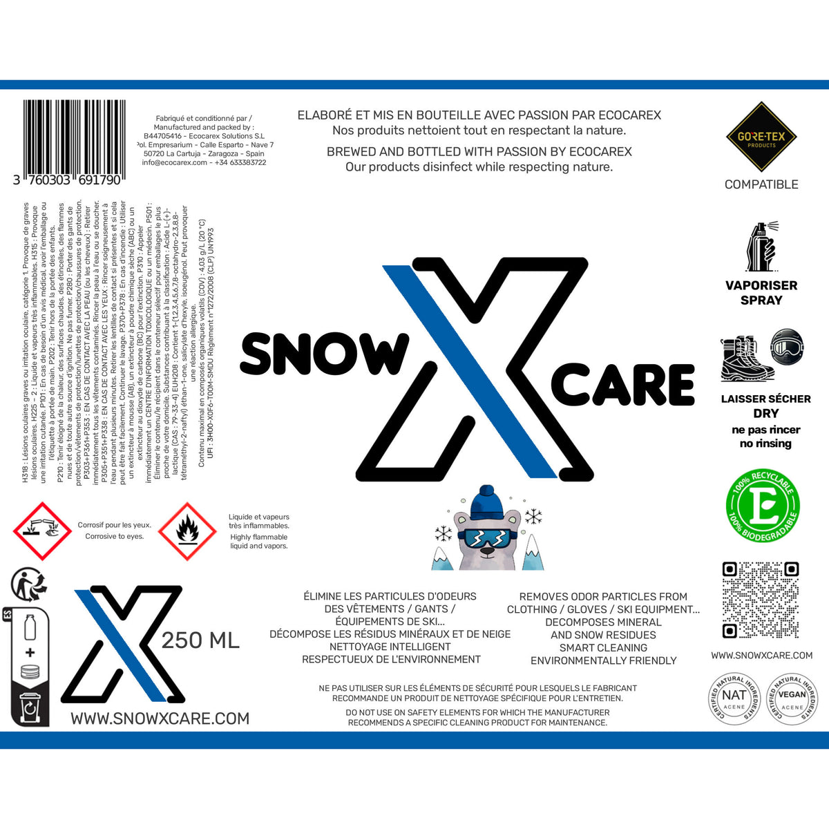 X-Care Snow - Nettoyant Equipements Hiver - 250ml