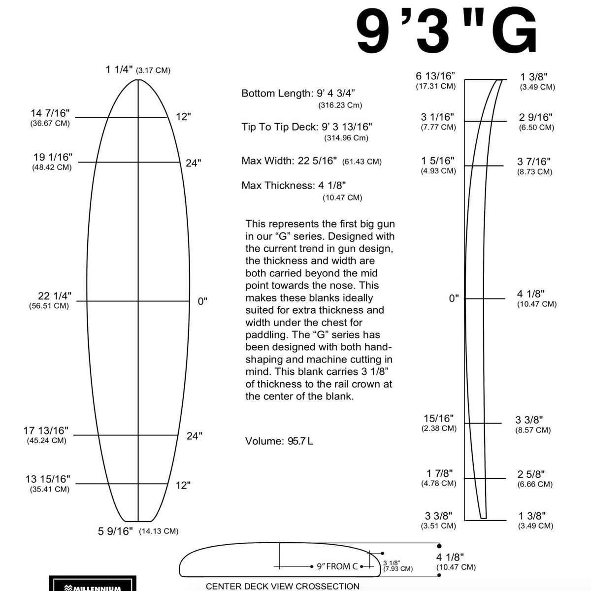 Barra de espuma MILLENNIUM - 9'3" G AZUL 1/4" AZUL CEDRO