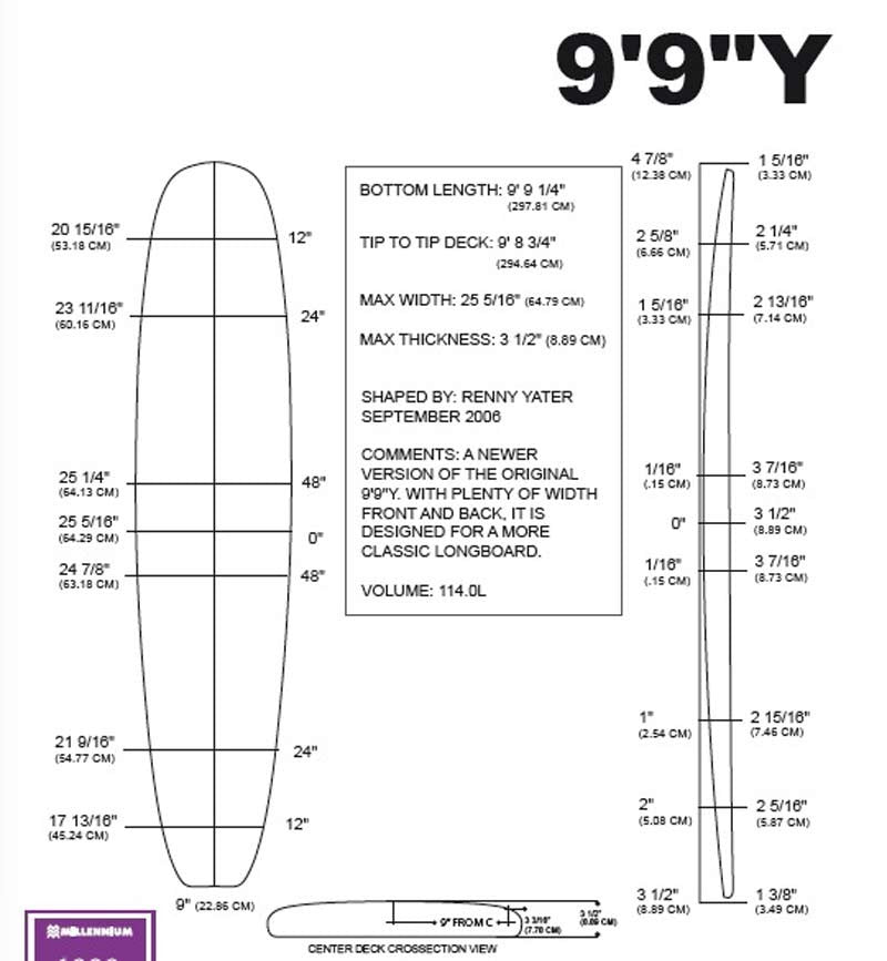 Barra de espuma MILLENNIUM - 9'9 - 99Y MoB YELLOW 1/4 Bajo NATURAL ROCKER