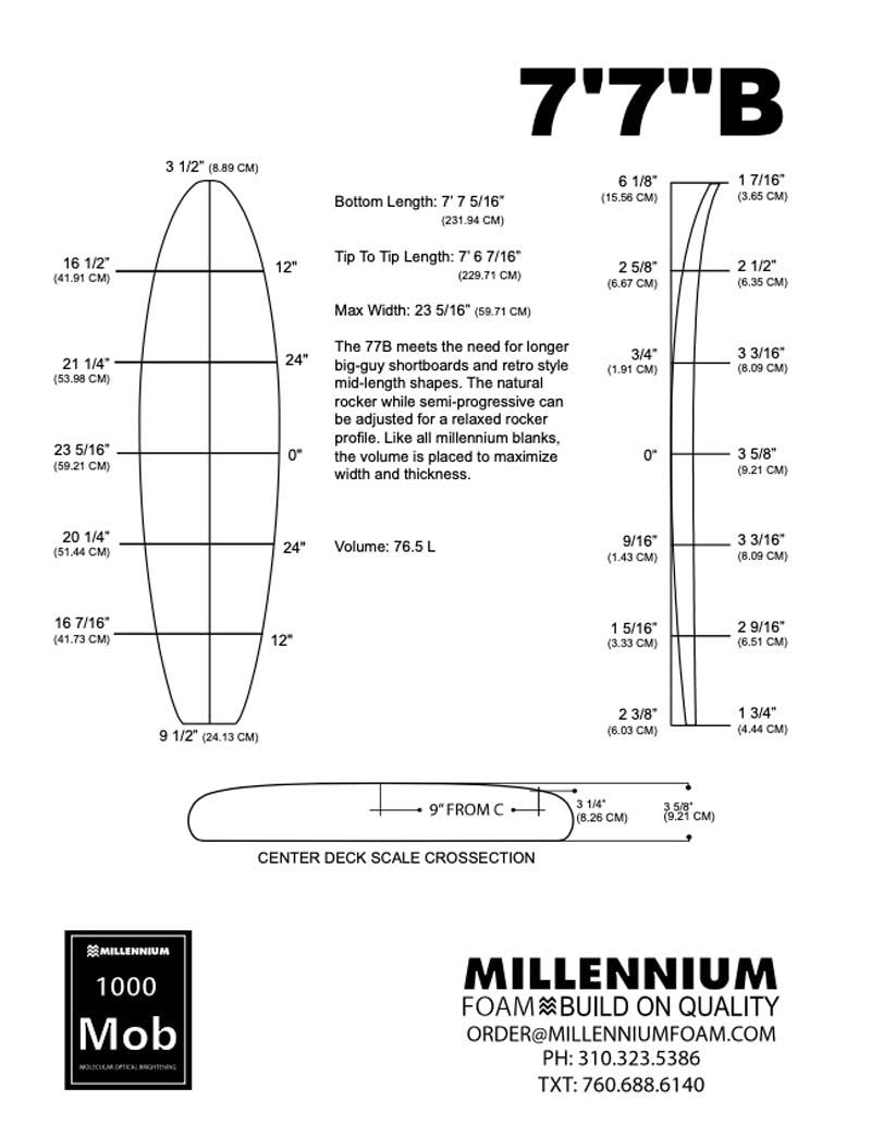 Barra de espuma MILLENNIUM - 7'7 - AZUL 1/4 CEDAR NATURAL ROCKER