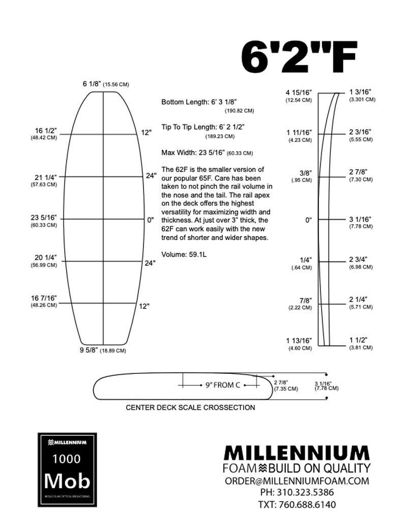 Barra de espuma MILLENNIUM 6'2 F BLUE 1/8 BASS NATURAL ROCKER