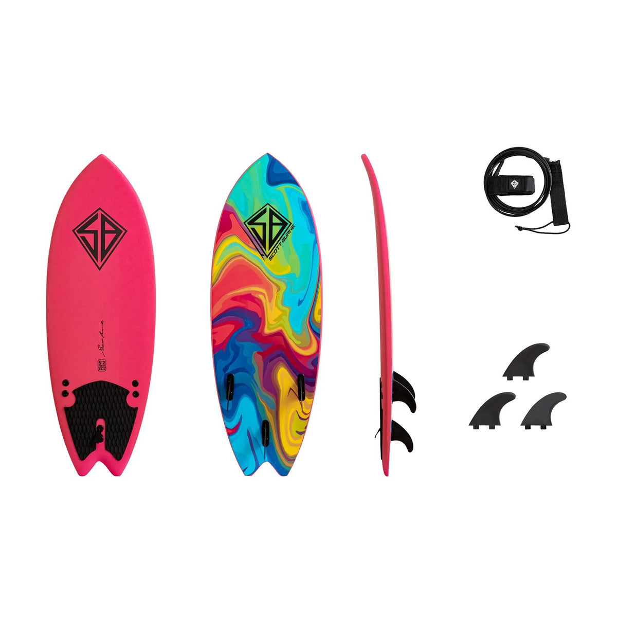 CBC - Planche de surf en mousse - Softboard - 5'2 Baja Fish - Pink / Rainbow Slick